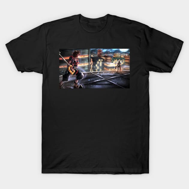 The Secret Battle: Sora vs Yozora T-Shirt by Arcanekeyblade5